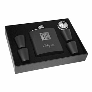 Monogram Black Flask & Shot Cups Gift Set - Free Personalization