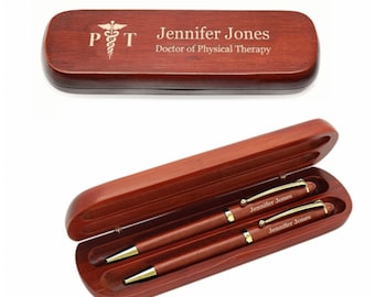 Physical Therapist Theme Cherrywood Double Pen and Box Set- Free Personalization