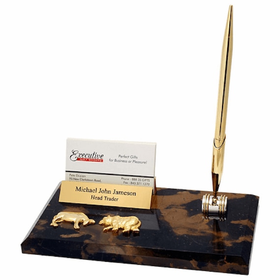 Bull Bear Business Card Holder And Pen Desk Set Bull Bear Business Card Holder And, Desk Pen Holder Set