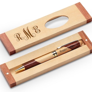 Script Monogram Theme Personalized Maple & Rosewood Engraved Pen and Box bild 1