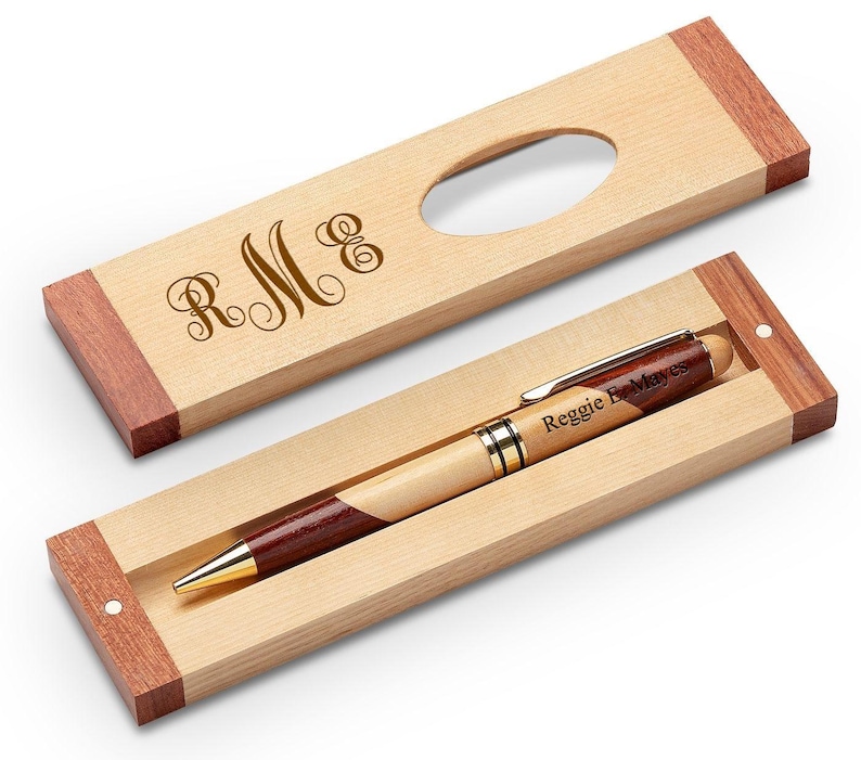 Script Monogram Theme Personalized Maple & Rosewood Engraved Pen and Box bild 1