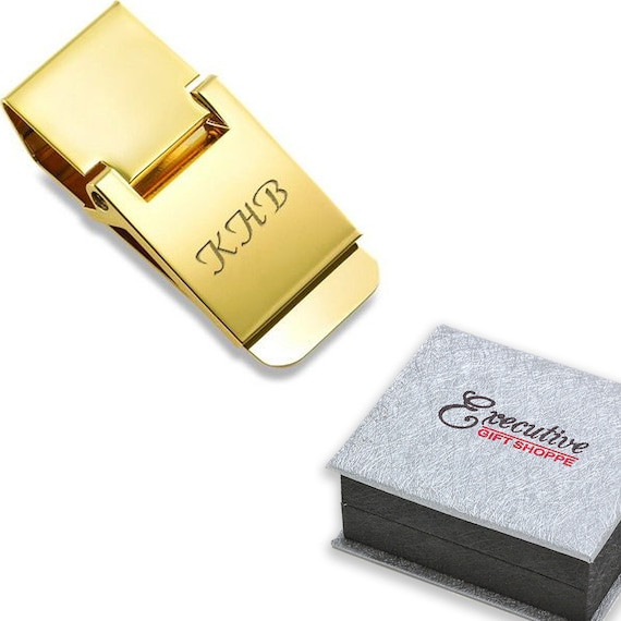 Polished Gold Engraved Hinged Money Clip - Gold Tone Hinged Money