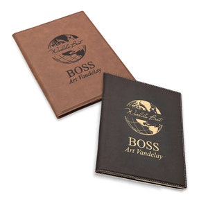 World's Best Boss Miniature Leatherette Portfolio - Cuaderno de viaje de leatherette personalizado para boss - Bloc de notas cubierto grabado para Boss