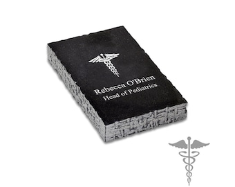 Doctor's Black Marble Desktop Paperweight - Custom Engraved Paperweight for Medical Professionals