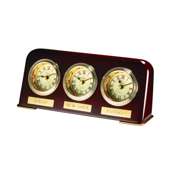 Personalized Multi Time Zone Desk Clock Customized Tabletop Etsy