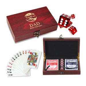 World&#39;s Best Dad Personalized Card and Dice Set - Game Set for Dad - Customized Card and Die Wooden Box Gift Set - Gambling Gaming Set