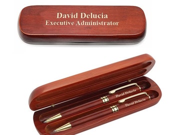 Laser Engraved Wood Pen and Mechanical Pencil Set - Wooden Pen and Pencil Set with Custom Personalization