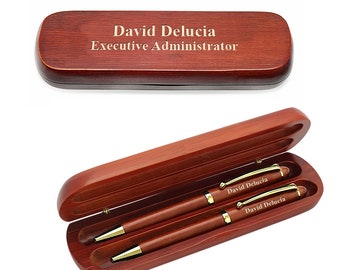 Personalized Wood Pen Set - Engraved Ballpoint Pen Set of Two with Wooden Box