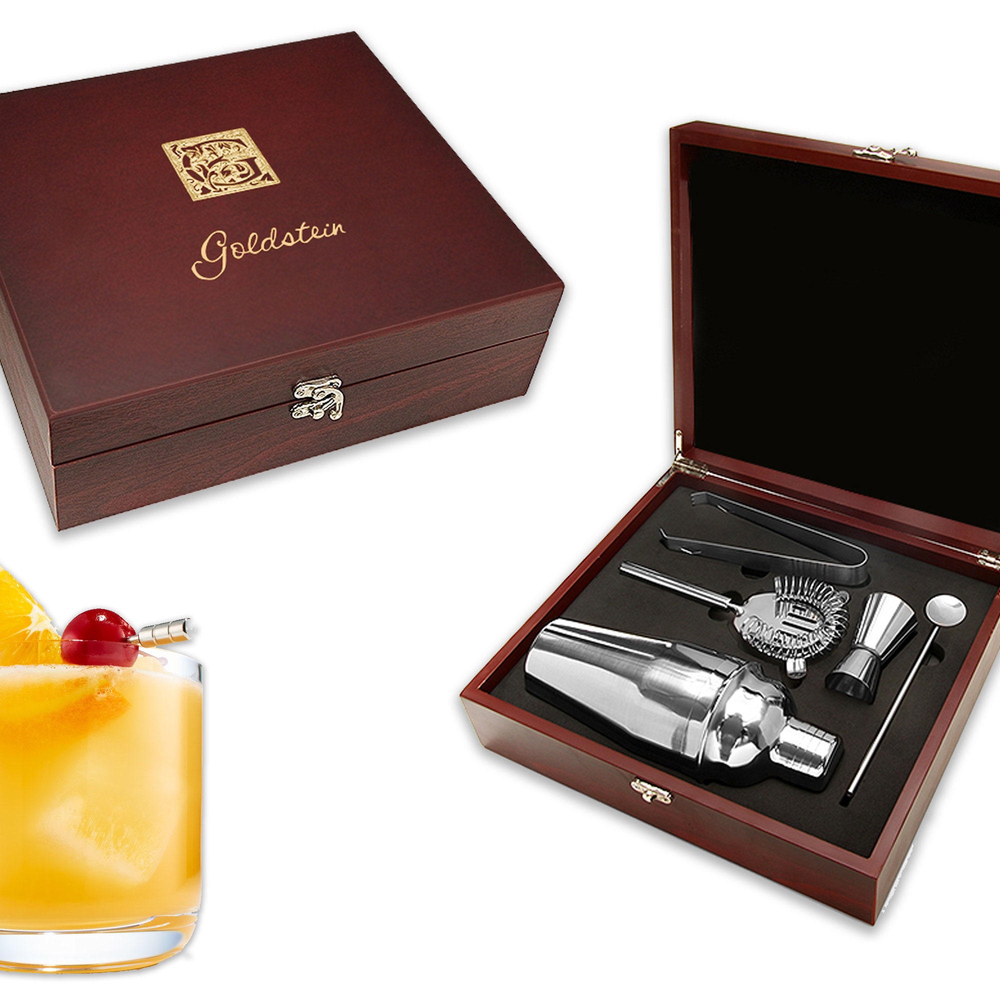 Personalized Barware Set Custom Last Name Monogram Cocktail Etsy