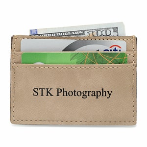 Personalized Tan Leatherette Money Clip & Credit Card Holder