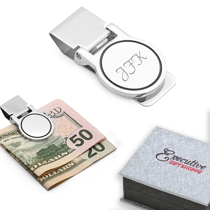 Polished Silver Round Face Engraved Hinged Money Clip Etsy - image 0