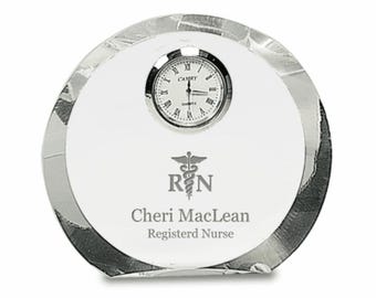 Nurse Personalized Round Premier Crystal Clock with Beveled Edges