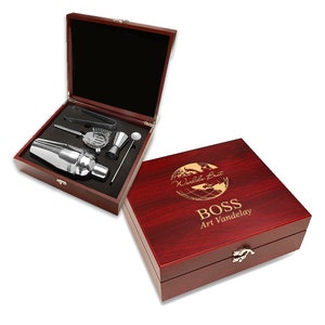 World&#39;s Best Boss Personalized Barware Set - Customised Martini Set for Boss - 5 Piece Steel Barware Gift for Employer - Cocktail Shaker Set