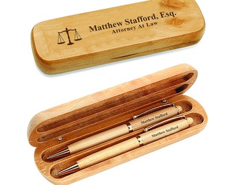 Lawyer Theme Maple Wood Double Pen and Box Set