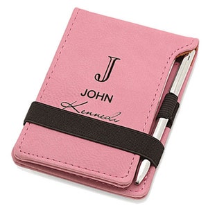 Nombre completo Monograma Pink Leatherette Notepad & Pen - Personalización gratuita