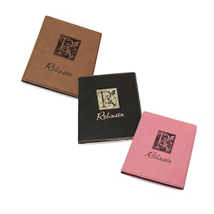 Cuaderno de cuero Padfolio con monograma inicial personalizado - Diario personalizado del organizador de negocios - Bloc de notas personalizado grabado con láser