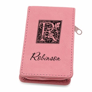 Initial Monogram Pink Leather Manicure Gift Set - Free Personalization