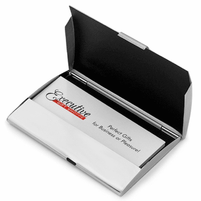 Engraved Silver Tone Business Card Holder with Three Dot Design