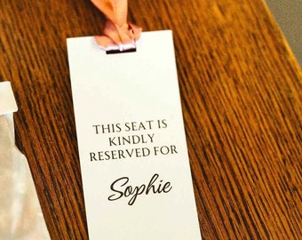 Personalised Wedding Reserved Seating tags. Labels. Kindly reserved for. Bridesmaid. Wedding favours. Table plan. Seat Sign. Minimal.