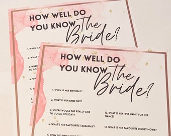 How well do you the know bride game. Hen party game. Bridal shower. Hen party. Accessories. Drinking games. Who knows the bride best.
