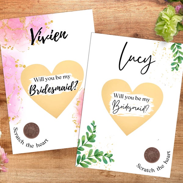 Personalised Will you be my bridesmaid proposal scratch cards. Maid of honour. Bridesmaid gifts. Flower girl. Proposal cards. Personalised.