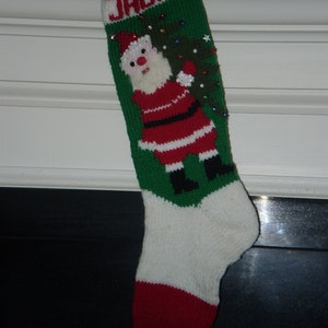 Jean's Christmas Stockings – Hand Knitted & Personalized - Santa with Tree - 5.00 SHIPPING