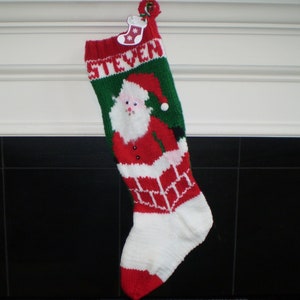 Jean's Christmas Stockings – Hand Knitted & Personalized - Santa in chimney - 5.00 SHIPPING