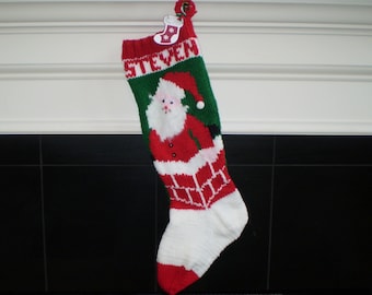 Jean's Christmas Stockings – Hand Knitted & Personalized - Santa in chimney - 5.00 SHIPPING