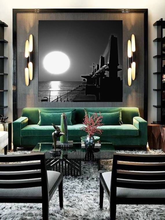 Steampunk Decor Black White Photography Sunset Print Dad Gift Ocean Print Man Cave Decor Landscape Print Coastal Decor Canvas Art