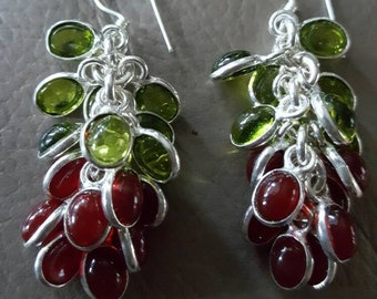 Multi Stone Red and Green Quartz  Earrings!