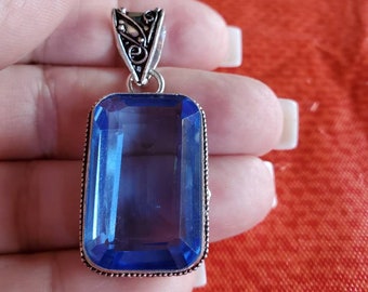 Rectangle Baby Blue Quartz Pendant!