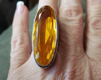 Jewels House Whisky Quartz Oval Gemstone Silver Plated Handmade Bezel Set Statement Ring US-8
