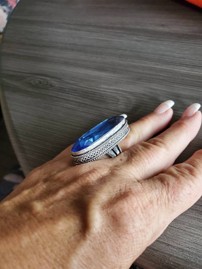 size 6.75! Long Oval Baby Blue Quartz Ring