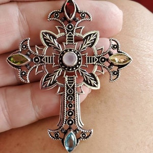 Lace Cross Pendant With Multi Color Quartz Stones!