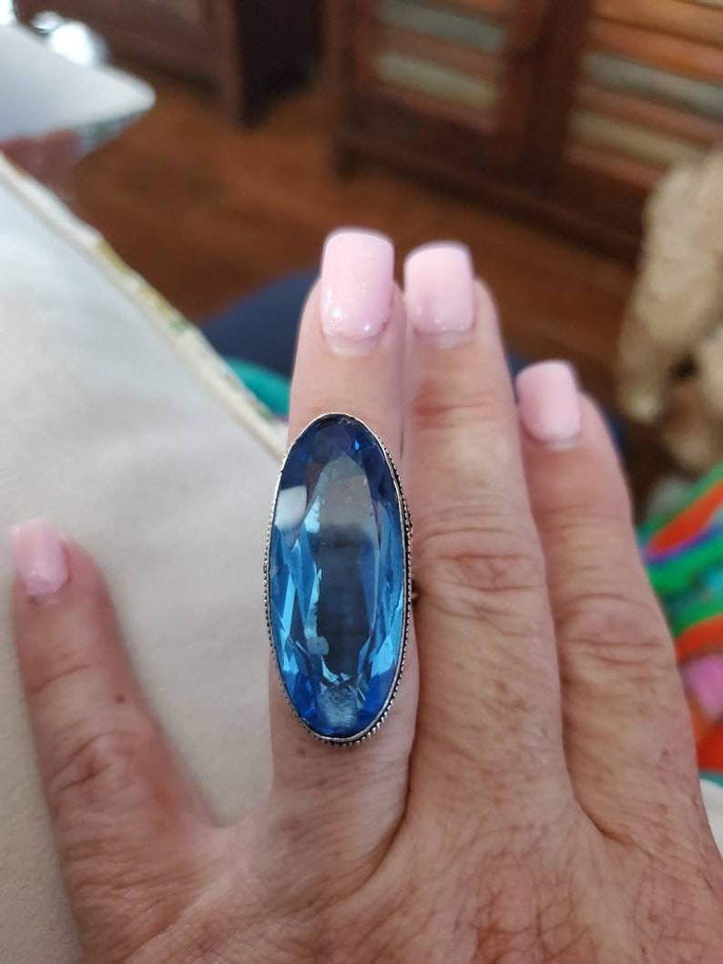 size 6.75! Long Oval Baby Blue Quartz Ring