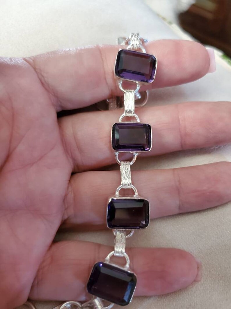fits up to 7.25 inches! Petite Square Grape Purple Quartz Bracelet