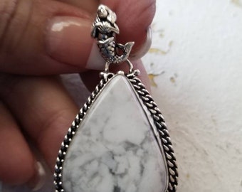 Howlite(white turquoise) Pendant with Mermaid Hanger!