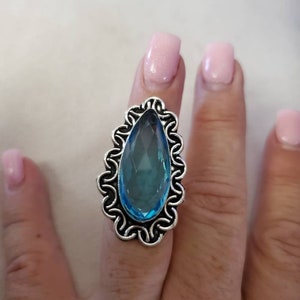 Large Teardrop Blue Quartz Ring- size 5.5!
