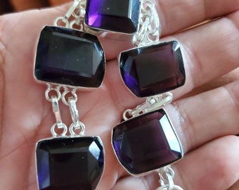 Rectangle Grape Purple Quartz Bracelet- fits up to 7.5 inches!