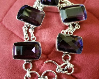 Rectangle Grape Purple Quartz Bracelet- fits up to 8 inches!