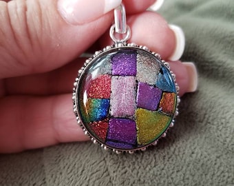 Round Patchwork Dichroic Glass Pendant!