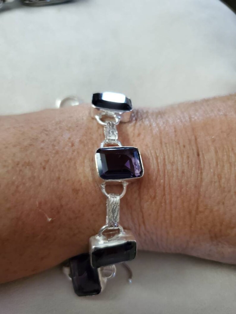 fits up to 7.25 inches! Petite Square Grape Purple Quartz Bracelet