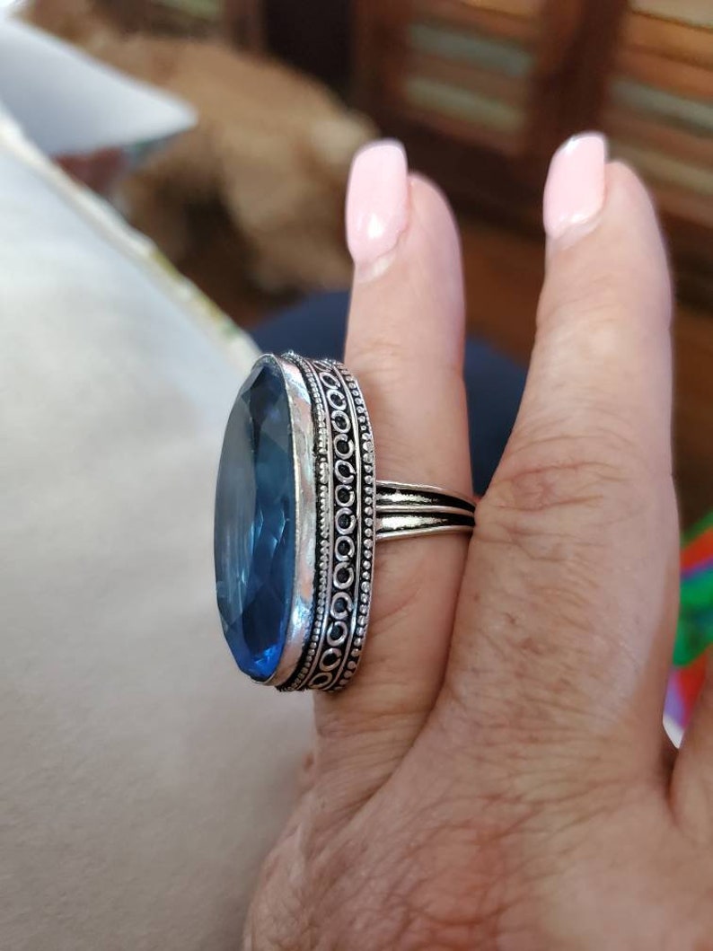 size 6.75! Long Oval Baby Blue Quartz Ring