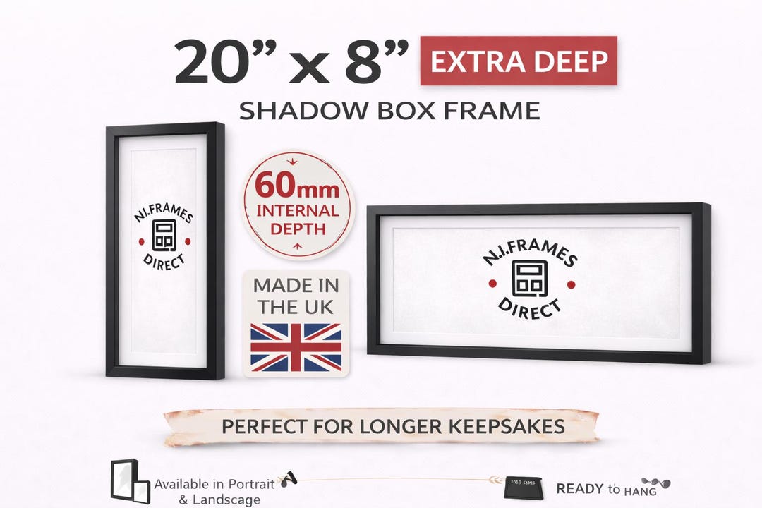 20X8 Black Deep Shadow Box Frame | Extra Deep 78mm Wooden Box Picture ...