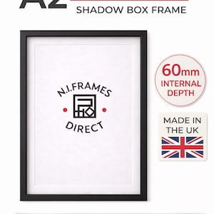 A2 Black Deep Shadow Box Frame | Extra Deep 78mm Wooden Box Picture Frame| Large A2 Keepsake Display Frame | Handmade UK | (2578)