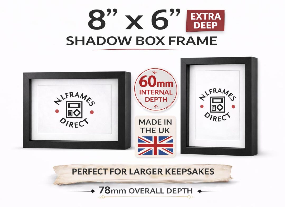 8x6 Black Deep Shadow Box Frame | Extra Deep 78mm Wooden Box Picture ...