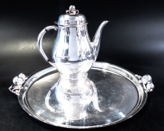 Vintage Silverplate Apple Finial Teapot And Tray By Wilcox IS