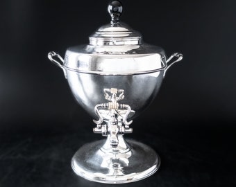 Antique Silver Plate Coffee Urn, Victorian Samovar, Wood Finial Hot Water Server