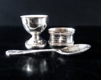 picture Egg Cup Plate And Spoon silver plate egg cup etsy