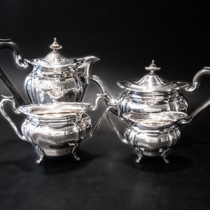 Angielski antyczny zestaw do herbaty i kawy platerowany srebrem William Suckling
